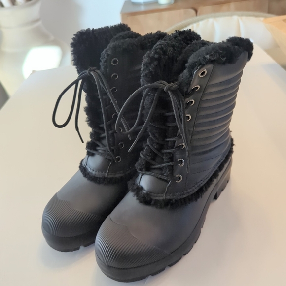 Hunter Brand Original Pac Real Shearling Winter Rain Boots Size 8 Black EUC - Picture 6 of 11